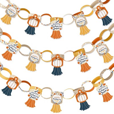 Big Dot of Happiness Happy Thanksgiving - 90 Chain Links and 30 Paper Tassels Decoration Kit - Fall Harvest Party Paper Chains Garland - 21 feet