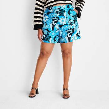 Women's Floral Print Nylon Shorts - Future Collective™ with Alani Noelle Blue/Black 2X