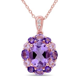 EVERLY JEWELRY  |   Rose Plated Sterling Silver 3.69 CT TGW Amethyst-Brazil White Topaz Amethyst-Africa Amethyst Rose de France Fashion Pendant - 1 of 3