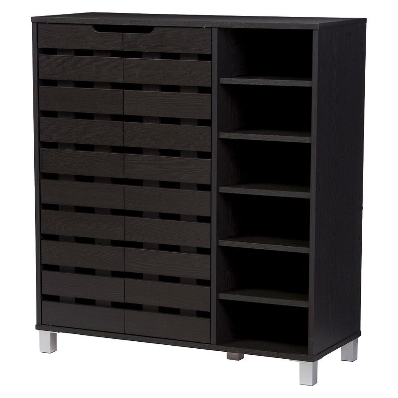 Shirley Modern and Contemporary Wood 2-Door Shoe Cabinet with Open Shelves - Dark Brown - Baxton Studio, 3 of 8