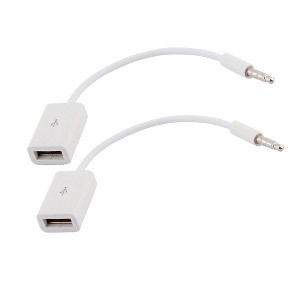 Unique Bargains 3.5mm Connector AUX Audio to USB 2.0 Cable Adapter Cord Car MP3 White 2 Pcs - 1 of 4