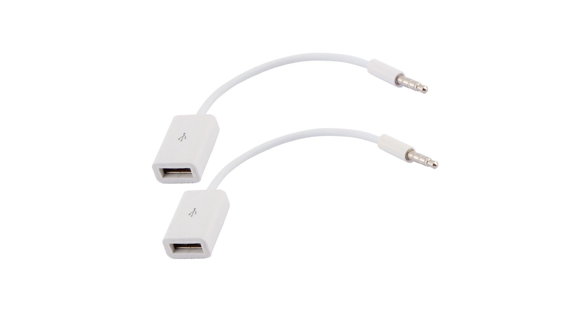 Unique Bargains 3.5mm Connector AUX Audio to USB 2.0 Cable Adapter Cord Car MP3 White 2 Pcs