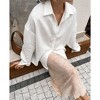 Women's Long Sleeve Casual Shirt Jacket Versatile Loose Fit Woven Blouse Top Lightweight Stand Collar - 3 of 4