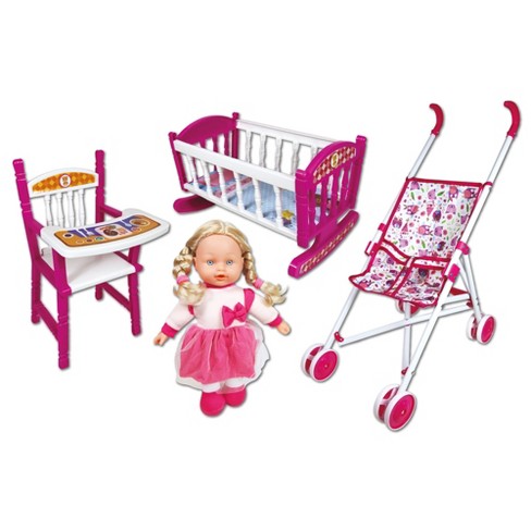 Lissi 12'' Doll Set with Stroller, Bed & Highchair – Feeding & Travel Playset - image 1 of 4