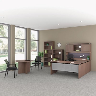 Modern Walnut Hutch with Sliding Doors and Adjustable Shelves