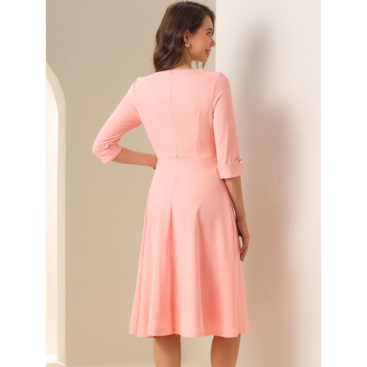 Женские платья INSPIRE CHIC Women's 3/4 Sleeve Elegant Boat Neck Wear to Work Dress Large Pink — фото 3