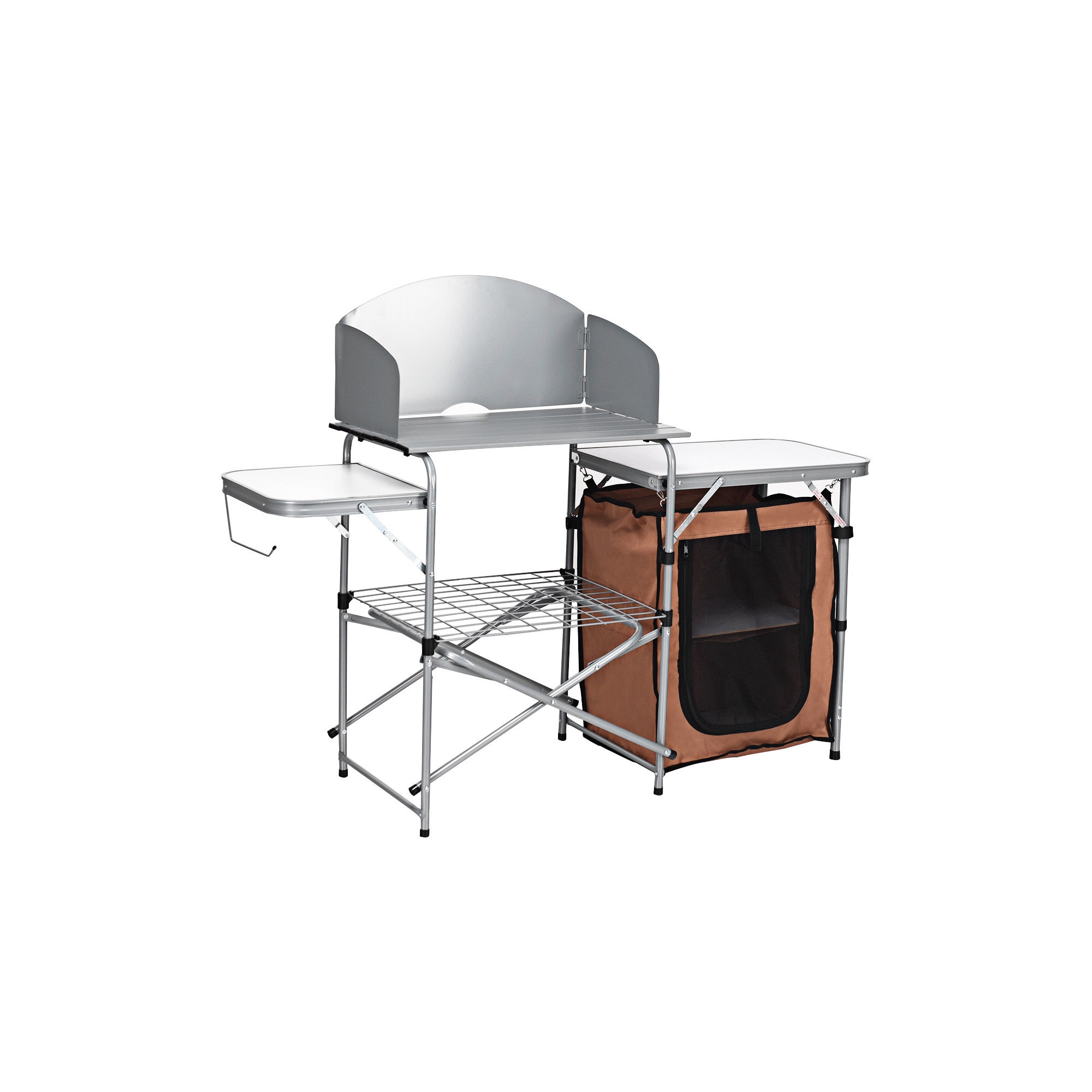 Costway Foldable Camping Table Outdoor BBQ Portable Grilling Stand w/Windscreen Bag