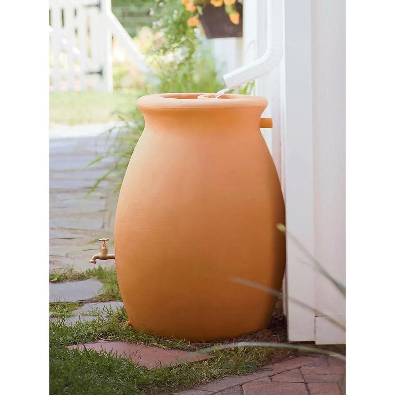 Rainwater Urn, 50 Gallon, 4' Hose Included, Brass Water Spigot, Removable Top, 1 of 5