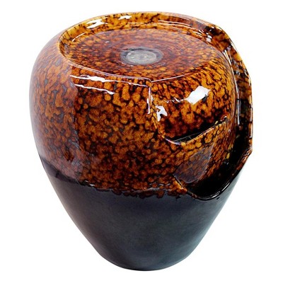 Burnt Umbra Ceramic Jar Indoor/Outdoor Fountain, Black and Brown