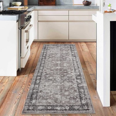 Area Rug Indoor Vintage Living Room Carpet Washable Distressed Rug Black Floral Bedroom Retro Accent Throw Rug Office Dining Room, Black