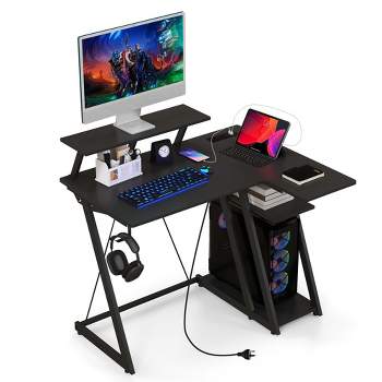 Lavish Home Gaming Computer Desk With Cup Holder, Headphone Hanger, Cable  Management, Black : Target