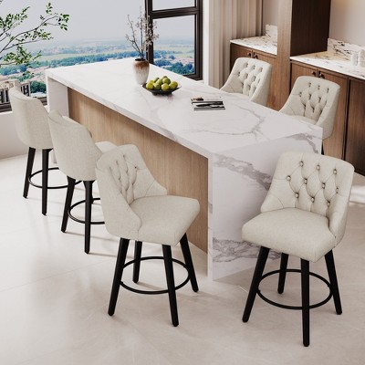 Dyonery Swivel Fabric Bar Stools, 26.8" Counter Height & 30" Bar Height, Tufted Upholstered Farmhouse Kitchen Island Chairs