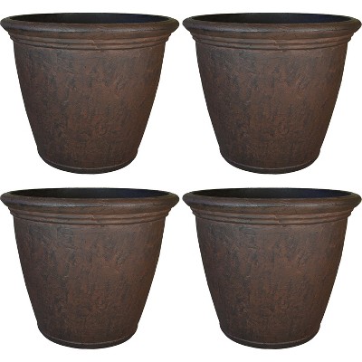 Sunnydaze Indoor/Outdoor Patio, Garden, or Porch Weather-Resistant Double-Walled Anjelica Flower Pot Planter - 24" - Rust Finish - 4pk