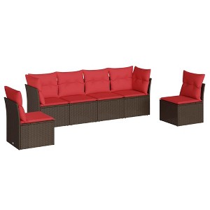 vidaXL 6 Piece Patio Sofa Set with Cushions Brown Poly Rattan - 1 of 4