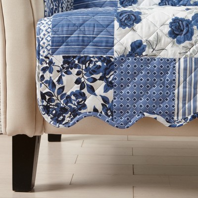 Navy Patchwork Reversible Quilted Loveseat Protector