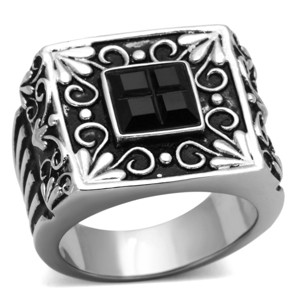 Slickblue Men's Fashion Ring, Jet Black Stone, Square Cut, Polished Silver Tone, Stainless Steel, Size 8 to 13 - 1 of 4