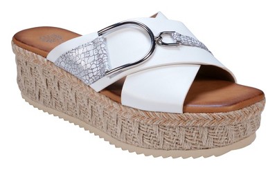 GC Shoes Lindsey Buckle Cross Strap Espadrille Slide Platform Sandals