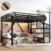 JANSNO Metal Loft Bed with Storage Stairs, Shelves & Built-in Wardrobe, USB Ports, Lights, Noise-Reduced Design - 4 of 4