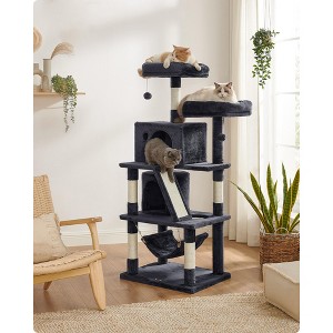 Feandrea Cat Tree, Cat Tower with 2 Cat Caves, Hammock, 61 Inches, Cat Activity Center with Scratching Posts and Board, Smoky Gray - 1 of 4