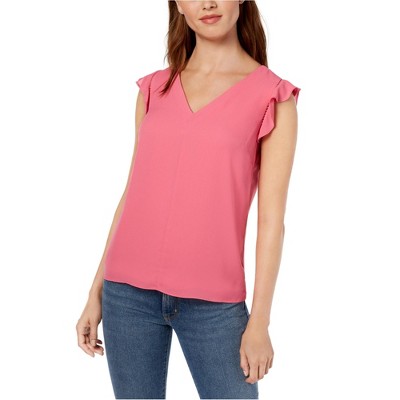 maison Jules Womens Flutter Sleeve Ruffled Blouse