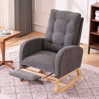 Lycvki High Back Accent Rocking Chair with Footrest  and Wood Legs