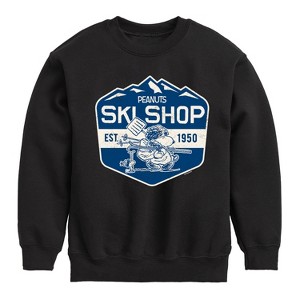 Boys' - Peanuts - Snoopy and Woodstock Ski Shop Graphic Long Sleeve Fleece Sweatshirt - 1 of 4