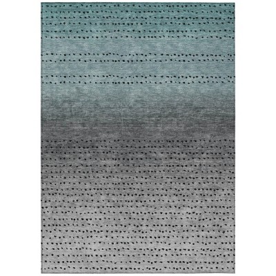 Teal Blue And Gray Abstract Washable Indoor Outdoor Area Rug