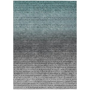 Teal Blue And Gray Abstract Washable Indoor Outdoor Area Rug - 1 of 4