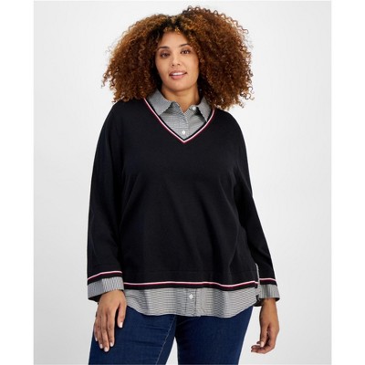 Tommy Hilfiger Womens Plaid Layered Pullover Sweater