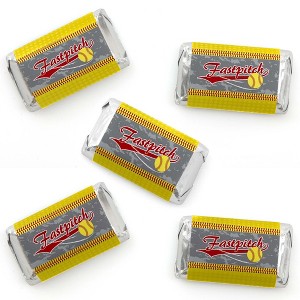 Big Dot of Happiness Grand Slam - Fastpitch Softball - Mini Candy Bar Wrapper Stickers - Birthday Party or Baby Shower Small Favors - 40 Count - 1 of 4
