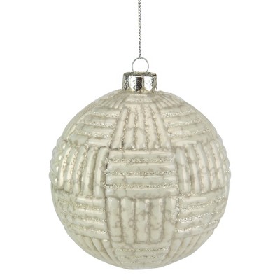 Northlight 4" Cloudy White Geometric Glass Ball Christmas Ornament