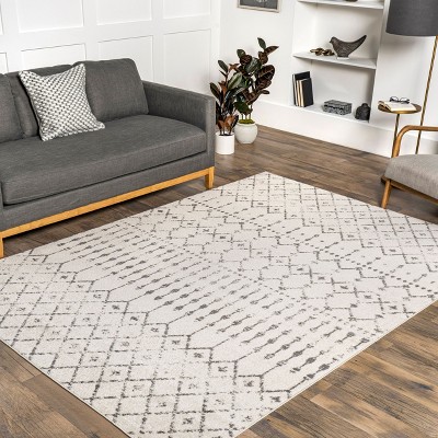 Gray Synthetic Moroccan Trellis 10' Square Area Rug