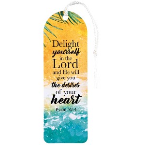 Dicksons BKMTL-519 He Will Give You The Desires of Your Heart Delight Sunshine Yellow and Sea Blue 2 x 6 Paper and Tassel Curved Top Encouraging - 1 of 2