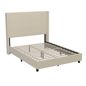 Taylor & Logan Queen 57" High Kellan Platform Bed Beige: Chic Wingback Headboard, Foam Padded, Wood Slats - 1 of 4