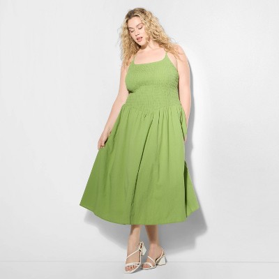 Women's Dropped Basque Waist Midi A-Line Dress - Wild Fable™ Green