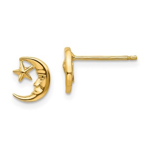 Black Bow Jewelry Mini Crescent Moon and Star Post Earrings in 14k Yellow Gold - 1 of 4