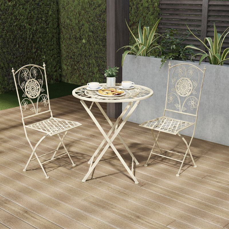 Hastings Home 3pc Foldable Bistro Table Set - Antique White, 2 of 3