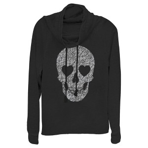 Juniors Womens Lost Gods Lace Print Heart Skull Cowl Neck Sweatshirt - 1 of 4
