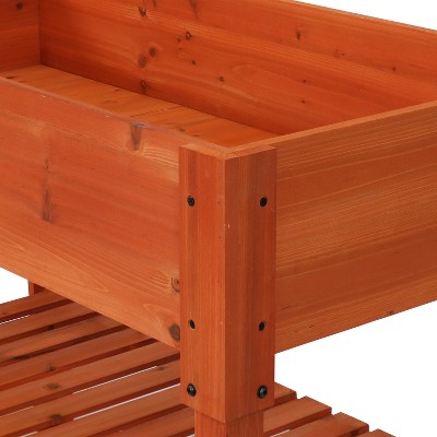 Sunnydaze Stained Fir Wood Raised Garden Bed with Shelf