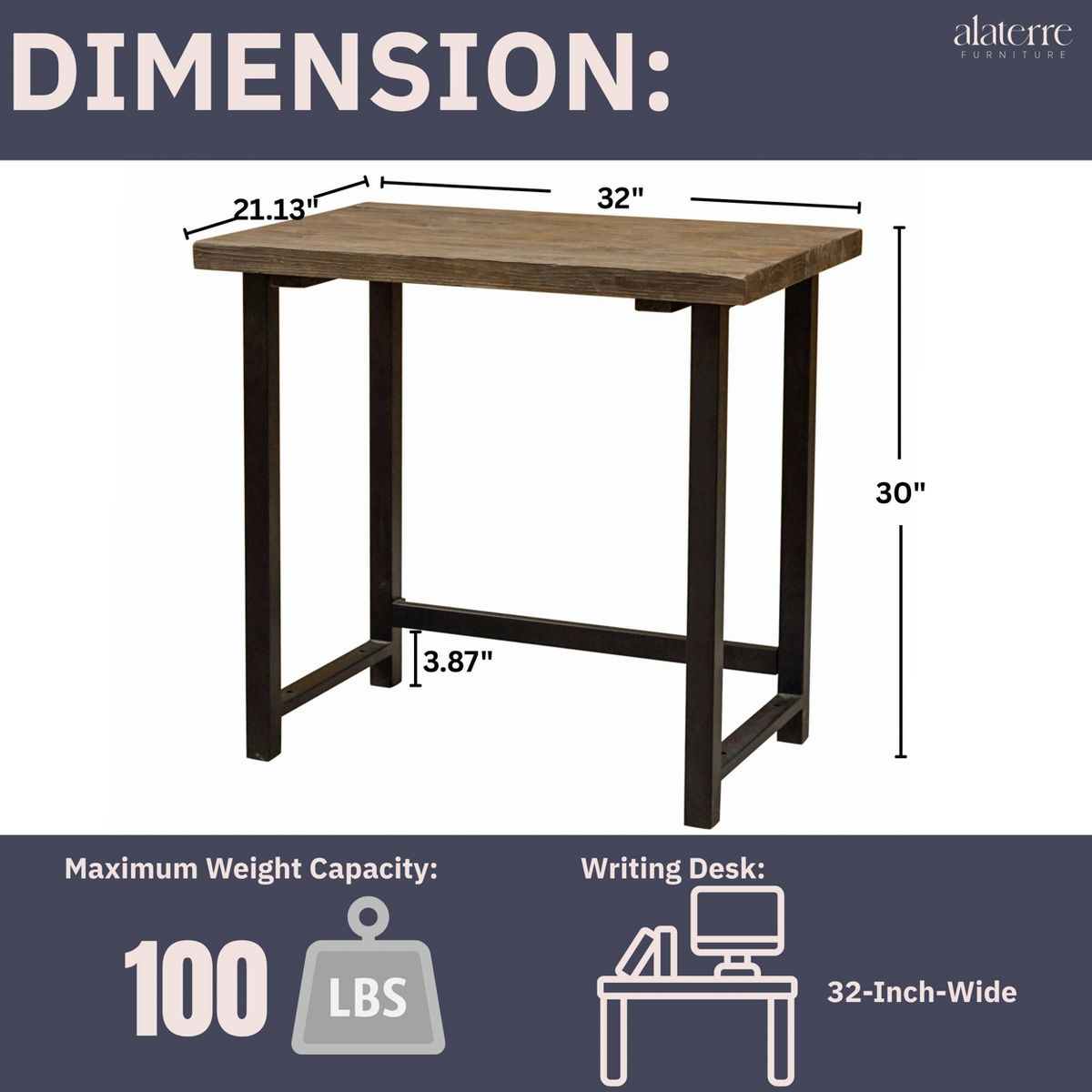 Pomona Metal and Solid Wood Desk - Alaterre Furniture - thumbnail 4