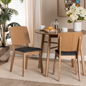 Baxton Studio Denmark Mid-Century Modern Dark Grey Fabric and French Oak Brown Finished Rubberwood 2-Piece Dining Chair Set - 1 of 4