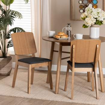 Baxton Studio Denmark Mid-Century Modern Dark Grey Fabric and French Oak Brown Finished Rubberwood 2-Piece Dining Chair Set