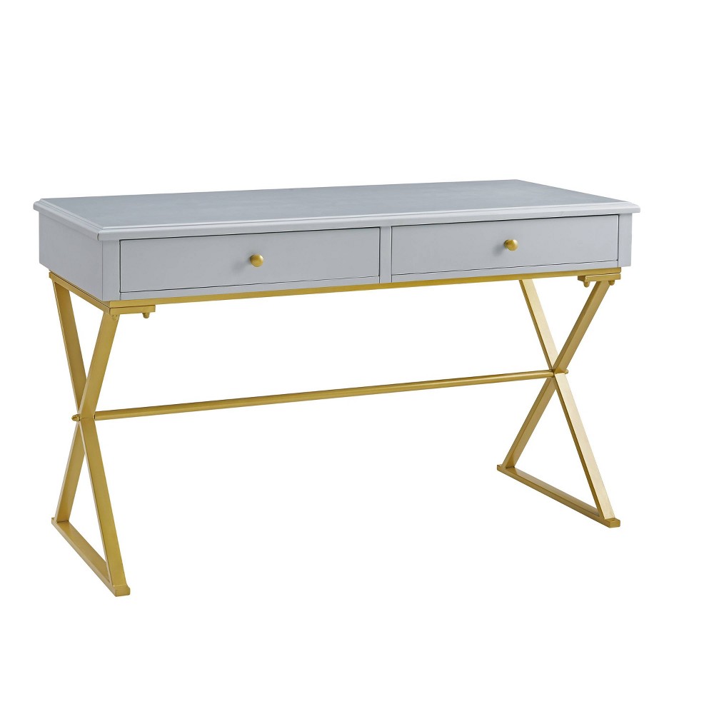 Photos - Office Desk Linon Campaign 2 Drawer Desk Gray - : Chic Trestle-Style, Metal Frame, Mode 