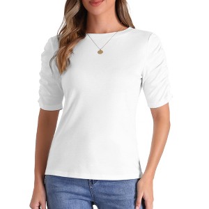 Allegra K Women's Half Sleeve Boat Neck Stretchy Basic Summer Casual Shirt - 1 of 4