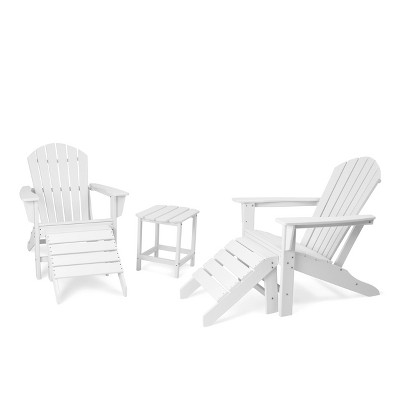 5pk Plastic Resin Adirondack Chairs with Side Table & Ottoman Set - White - EDYO LIVING