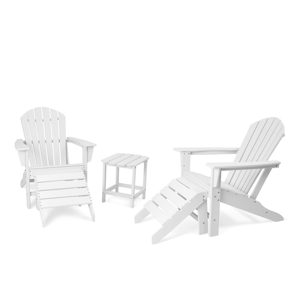 5pk Plastic Resin Adirondack Chairs with Side Table & Ottoman Set – White – EDYO LIVING For Sale