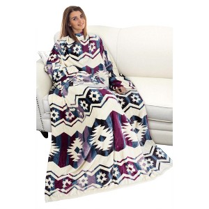 Catalonia Wearable Blanket with Sleeves and Pocket, Cozy Soft Fleece Mink Micro Plush Wrap Throws Blanket Robe for Adults, Gift for Her - 1 of 4