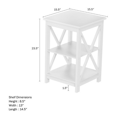 White MDF Wood X-Leg End Table with Two Shelves