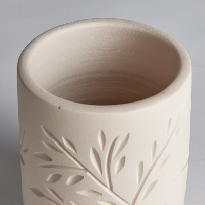 Handcrafted Beige Terracotta Cachepot with Vine Motif