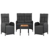 vidaXL Patio Dining Set with Cushions, 4 Piece, Black Poly Rattan, Outdoor Lounge Set with Powder-Coated Steel Frames and Acacia Wood Tabletop - 3 of 4